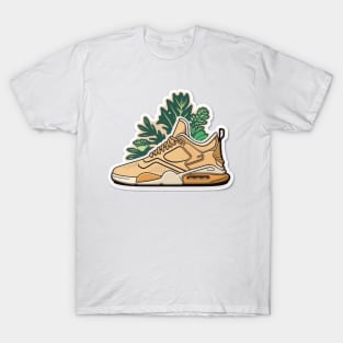 Step into Sustainability with Our Beige, Brown & Orange Leaf Sneaker Design T-Shirt